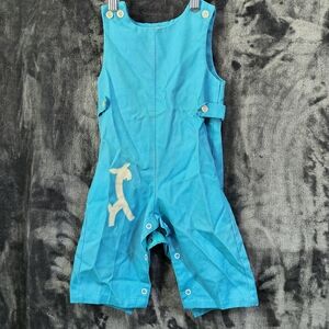Healthtex Turquoise Overalls with Giraffe Accent